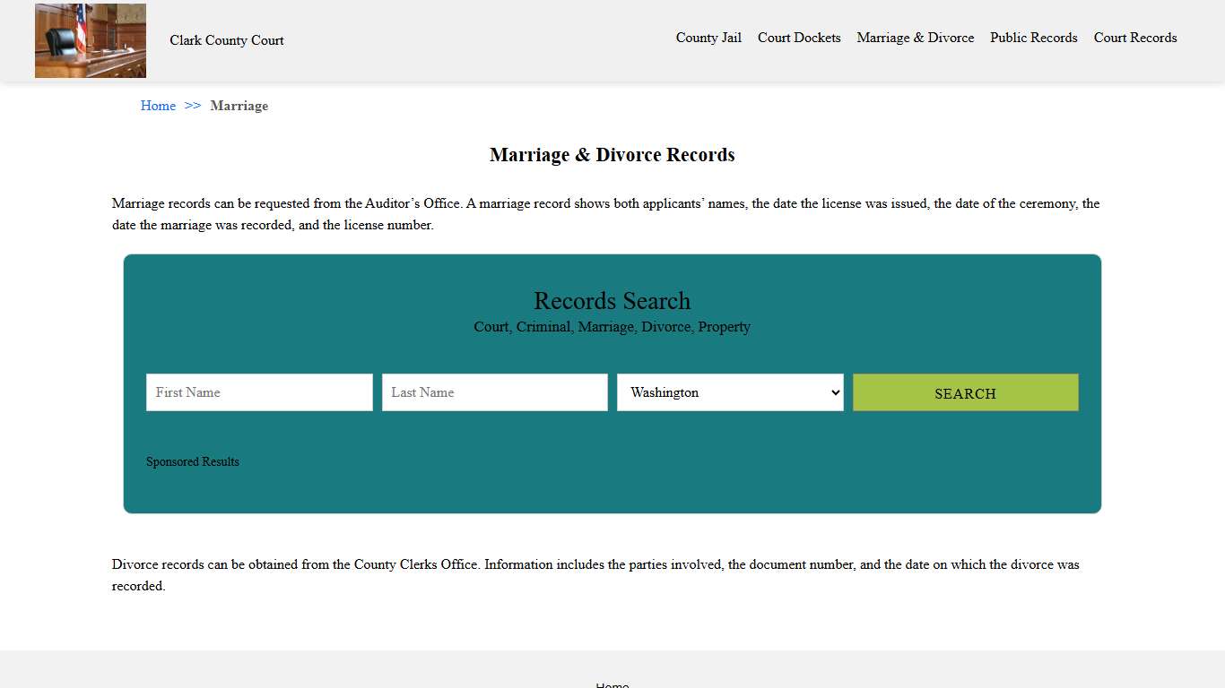 Marriage & Divorce Records | Clark County Court