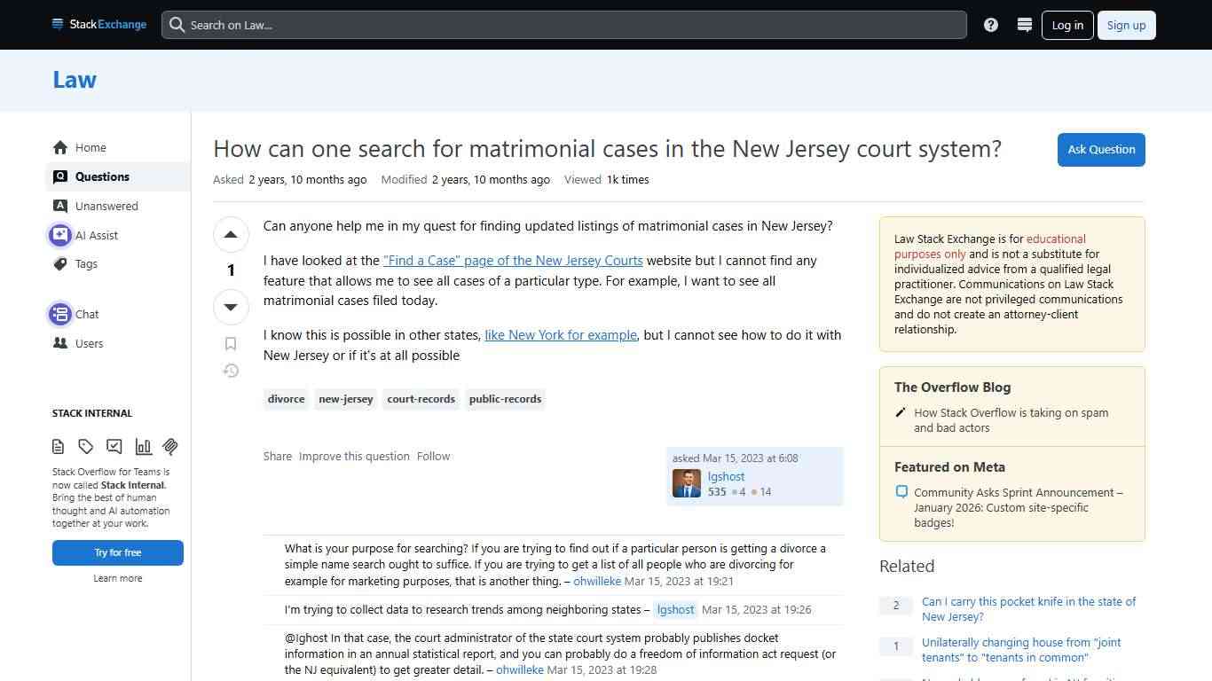 divorce - How can one search for matrimonial cases in the New Jersey court system? - Law Stack Exchange